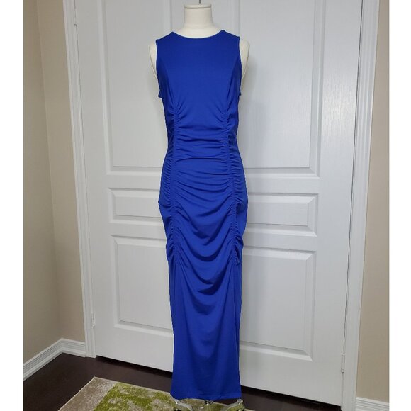 ONLY Pleated Bodycon Midi Dress Blue Size M - Picture 8 of 9
